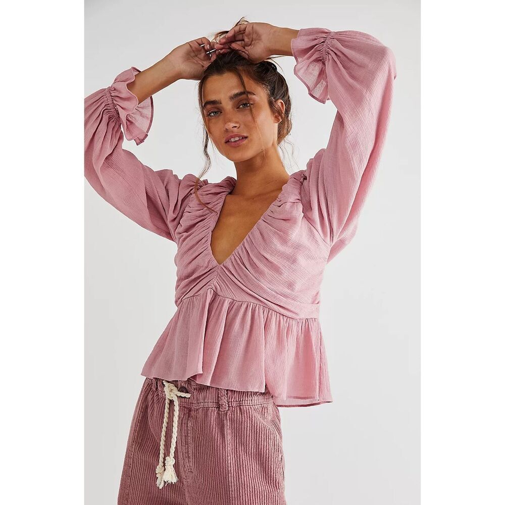 Free People Daia Blouse in Mountain Flower Pink Small